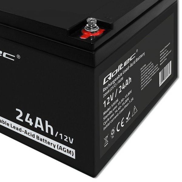 Qoltec Akumulator AGM | 12V | 24Ah | max.7.2A