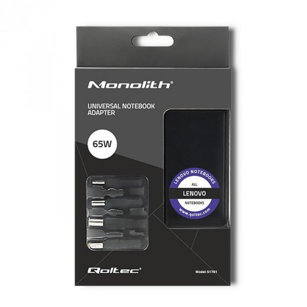 Qoltec Zasilacz specjalizowany do Lenovo | 65W | 4 wtyczki |+kabel zasilający