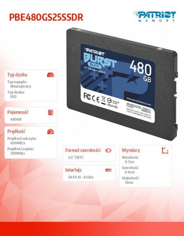 Patriot SSD 480GB Burst Elite 450/320MB/s SATA III 2.5