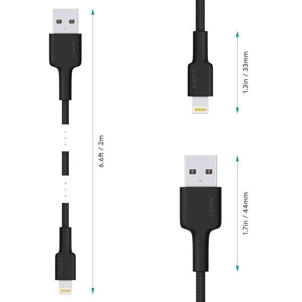 AUKEY CB-AL05 kabel Lightning - USB-A 2m MFi Apple nylonowy oplot czarny