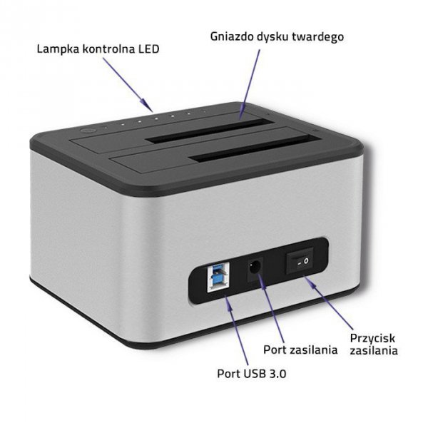 Qoltec Stacja dokująca dysków 2xHDD/SSD | 2.5&quot;/3.5&quot; SATA | USB 3.0 |    Klonowanie