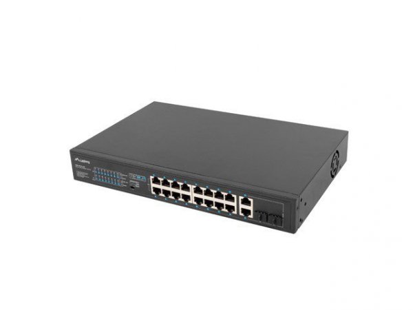 Lanberg Przełącznik Switch 16X100MB POE+/2XCombo niezarządzalny rack 19 cali Gigabit Ethernet 250W
