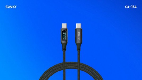 Savio Kabel USB - USB C z wyświetlaczem, 100W, CL-174