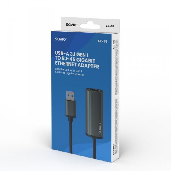 Savio Adapter USB-A 3.1 Gen 1 do RJ-45 gigabit Ethernet, AK-55