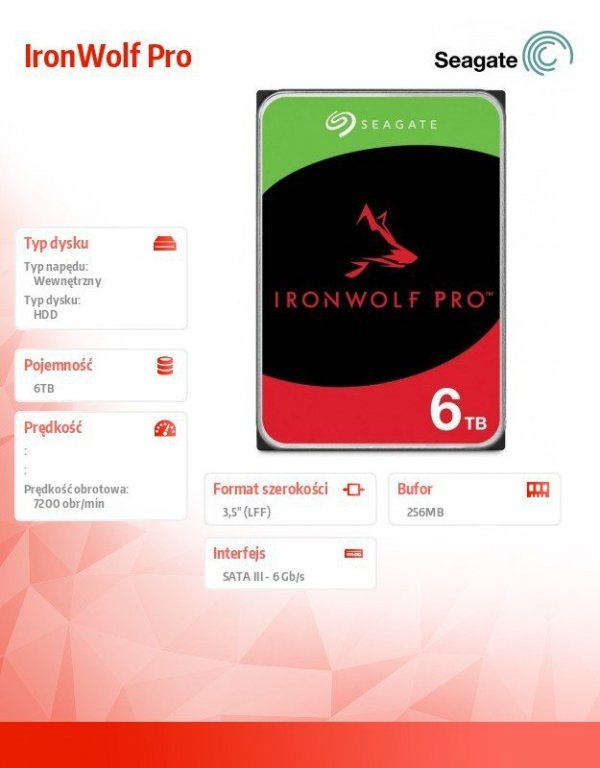 Seagate Dysk IronWolfPro 6TB 3.5&quot; 256MB ST6000NT001