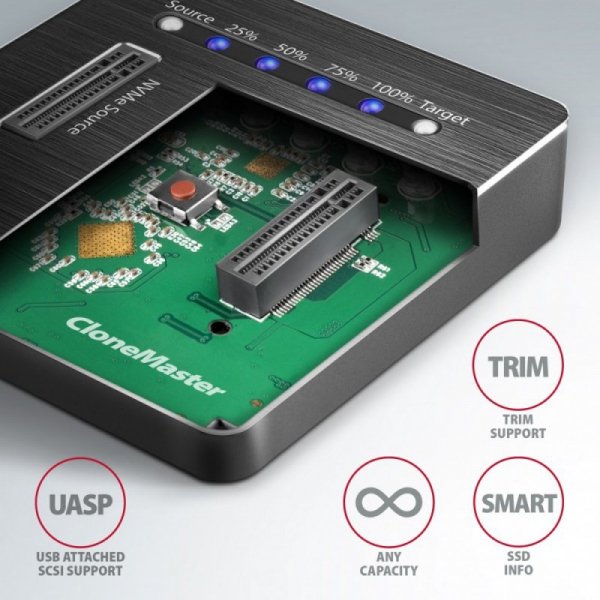 AXAGON ADSA-M2C Stacja dokująca, USB-C 3.2 Gen 2 - 2x M.2 NVMe SSD CLONE MASTER