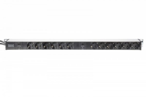 Digitus Listwa zasilająca PDU 19&quot; RACK, 12x gniazdo Schuko, 2x 2m wtyk Unischuko, 16A, zabezpieczenie przeciążeniowe, profi
