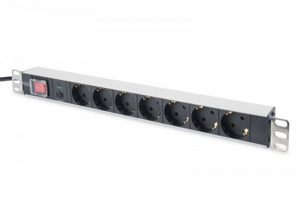 Digitus Listwa zasilająca PDU 19&quot; Rack, 7x gniazdo schuko, 2.0m, 1x wtyk unischuko, 16A, wł./wył., zabezpieczenie przeciąże