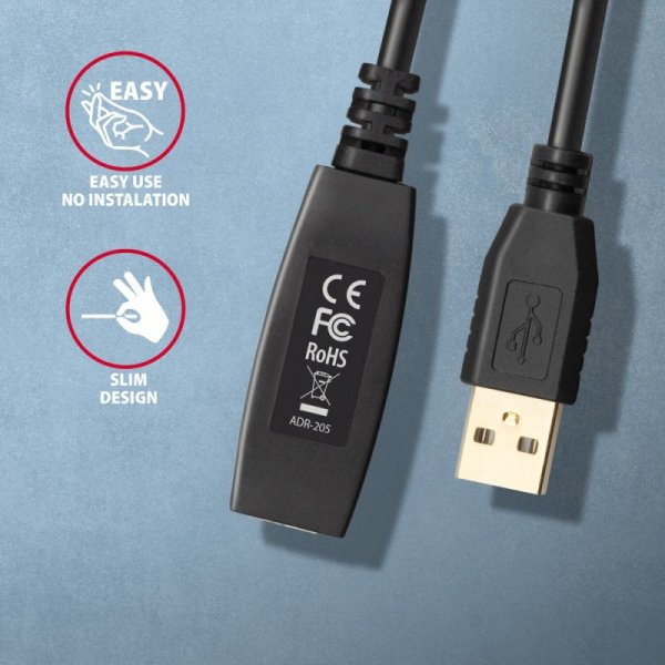AXAGON ADR-205 USB 2.0 A-M -&gt; A-F aktywny kabel przedłużacz/wzmacniacz 5m