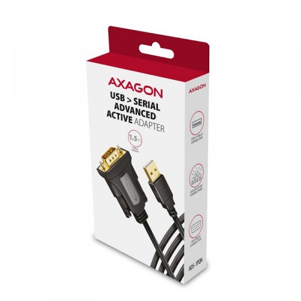 AXAGON ADS-1PQN Adapter USB 2.0 &gt; RS-232 Port szeregowy, 1,5m kabel, chip FTDI