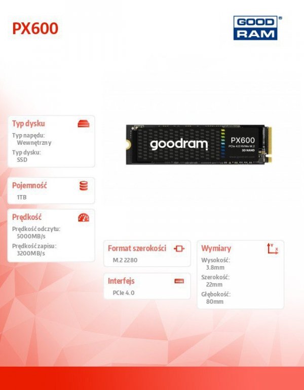GOODRAM Dysk SSD PX600 1TB M.2 PCIe 4x4 NVMe 2280