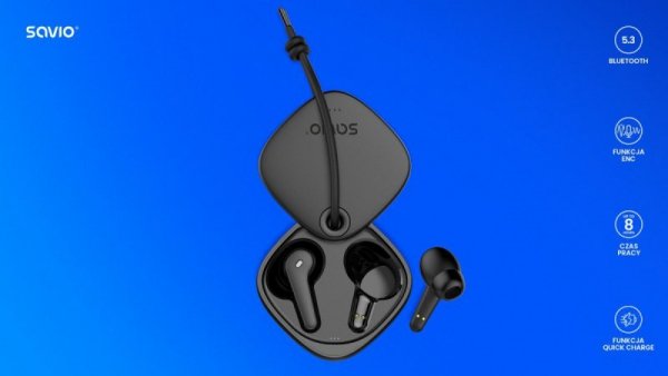 Savio Słuchawki bezprzewodowe Bluetooth 5.3 z mikrofonem, ENC, QC, TWS-11