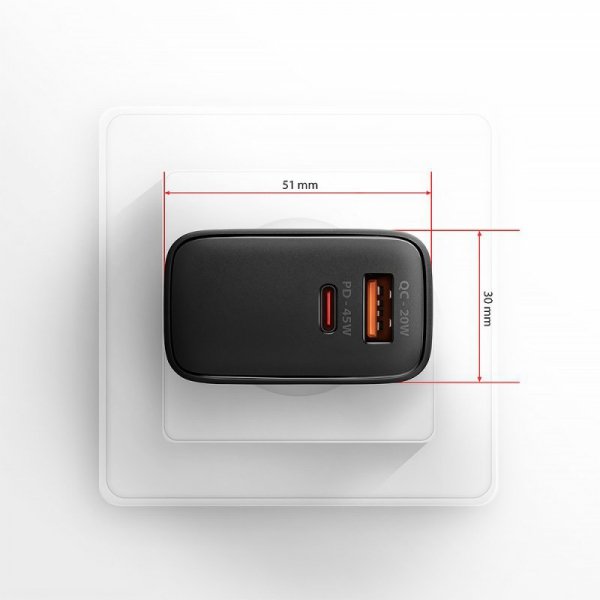 AXAGON ACU-PQ45 Ładowarka sieciowa 2-port  QC3.0,4.0/AFC/FCP/PPS/Apple  + PD type-C, 45W, Czarna