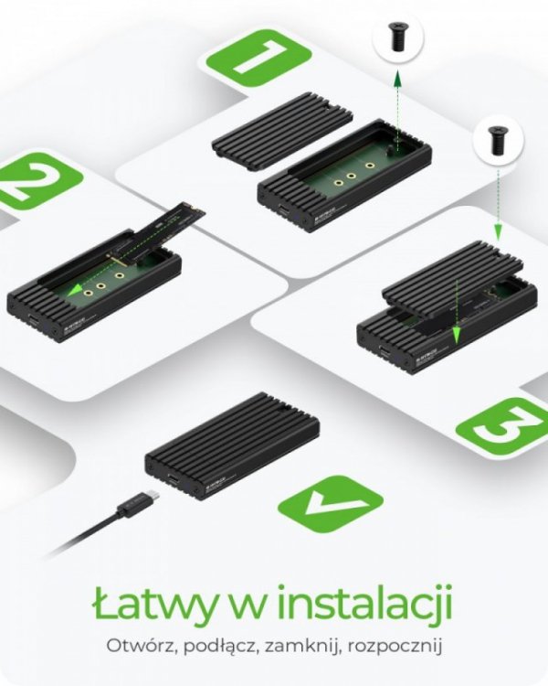 IcyBox Obudowa IB-1917M-C32a NVMe USB 3.2 Gen 2x2,  20 Gbit/s