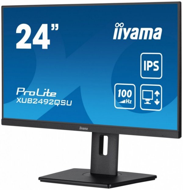 IIYAMA Monitor 23.8 cala ProLite XUB2492QSU-B1 IPS,QHD,USB-C,100Hz,3xUSB(3.2),HDMI,DP  300cd/m2,FreeSync,2x2W,HAS(150mm),PIVOT