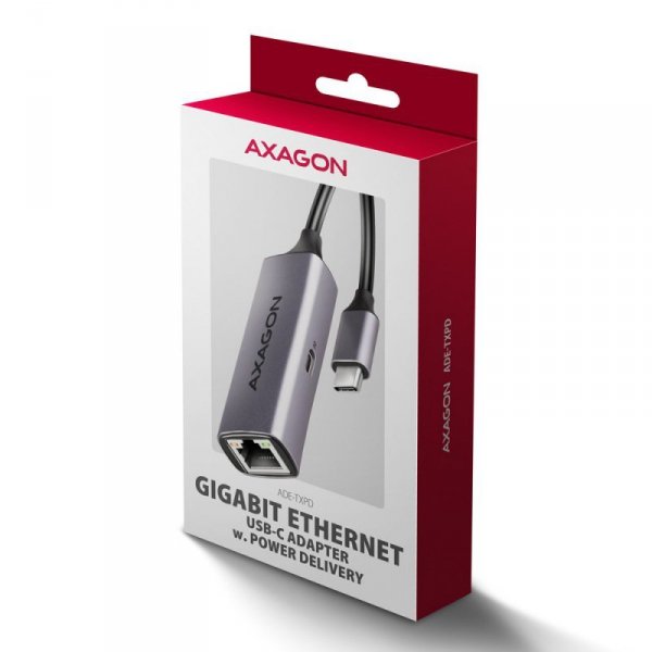 AXAGON ADE-TXPD Karta sieciowa Gigabit Ethernet adapter, USB-C 3.2 Gen 1, instalacja automatyczna, Asix AX8817, PD 100W