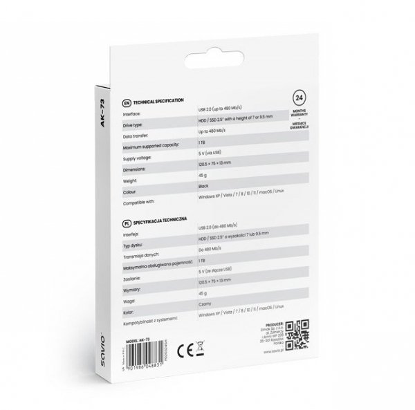 Savio Obudowa na dysk zewnętrzny HDD / SSD 2.5&quot; USB 2.0 AK-73