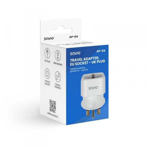 Savio Adapter podróżny, gniazdo EU - wtyk UK AP-04