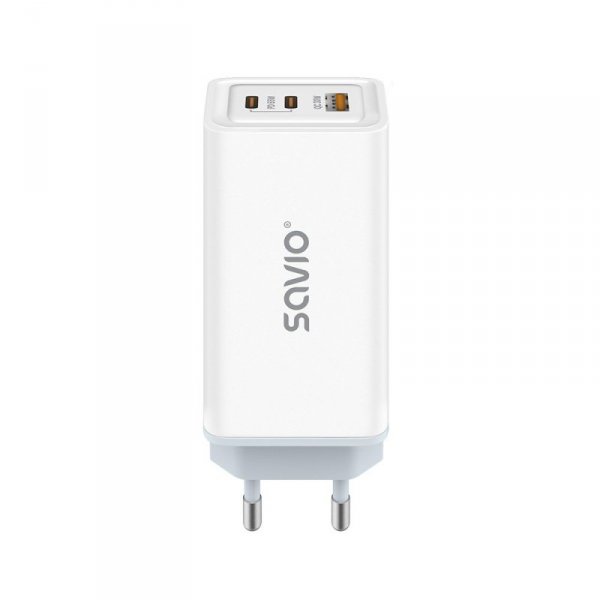 Savio Ładowarka sieciowa 65W GaN LA-07 z kablem typu C-USB typ C 100W 1m, biało-czarna