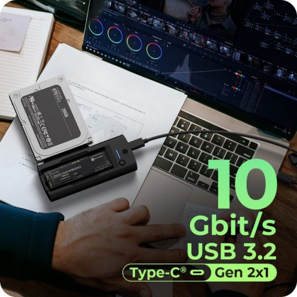 IcyBox Stacja dokująca IB-180MS-C31 SSD Docking 1x 2,5&quot;/3,5&quot; & 1x M.2 PCIe NVMena USB 3.2 Gen 2 10 Gbit/s