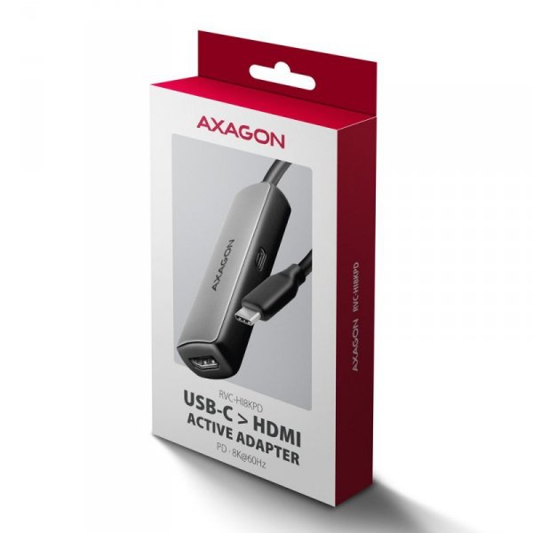 AXAGON RVC-HI8KPD Adapter aktywny USB-C -> HDMI 8K/60Hz, Aluminum, PD100W, 16cm kabel