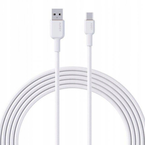 AUKEY CB-NAC1 kabel USB-C - USB-A 1m 60W PD 3A 20V nylonowy oplot biały