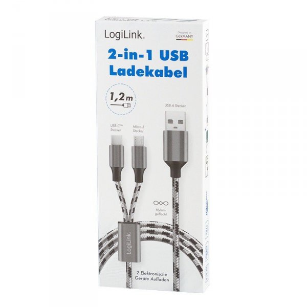 LogiLink Kabel USB2.0 A/M do micro USB + USB-C, 1.2m