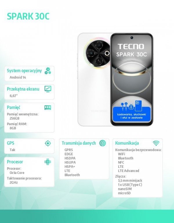 TECNO Smartfon Spark 30C 8/256 Orbit White
