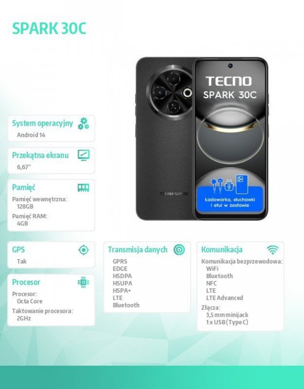 TECNO Smartfon Spark 30C 4/128 Orbit Black