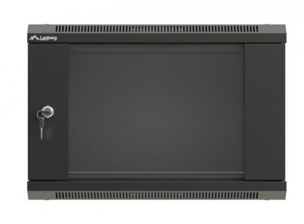 Lanberg Szafa instalacyjna rack wisząca 19" 6U 540x350 czarna drzwi  przeszklone ( flat pack)