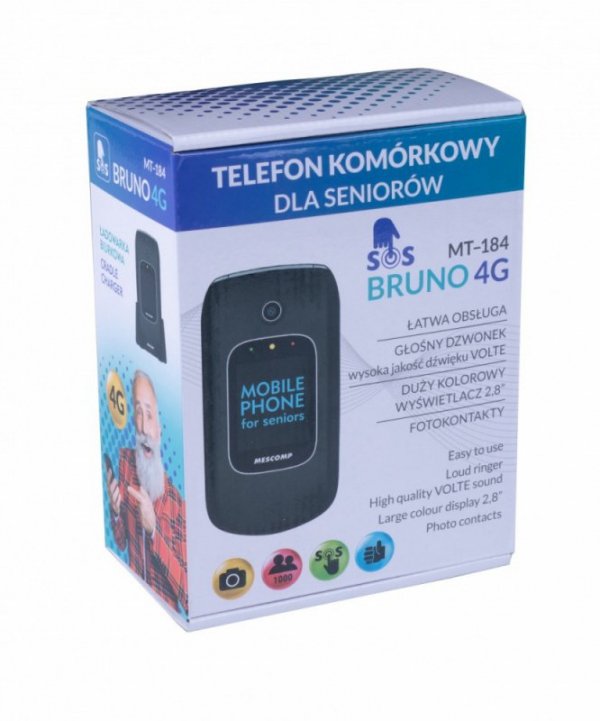 Mesmed Telefon komórkowy z klapką dla seniorów MT-184 BRUNO 4G