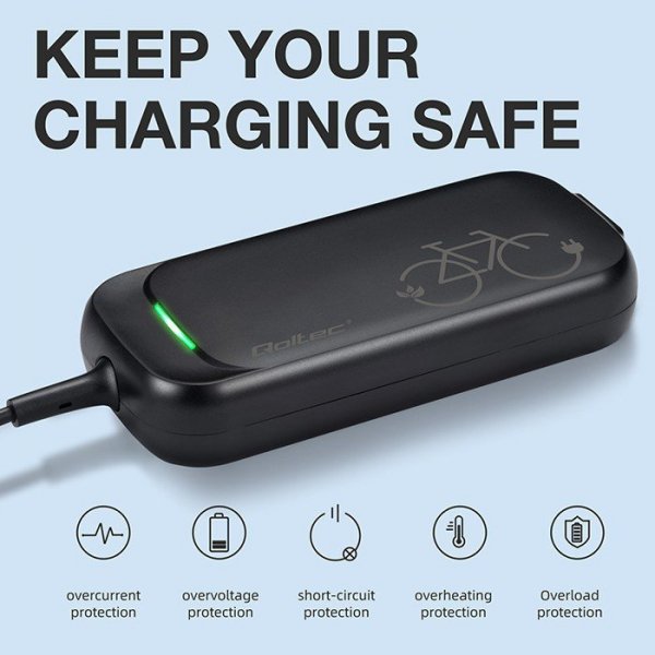 Qoltec Ładowarka do roweru skutera elektrycznego 36V | 42V | 2A | 5.5*2.1 | wodoodporna + kabel zasilający