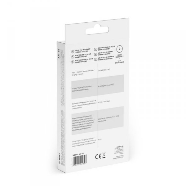 Savio Adapter USB-A do RJ-45 Gigabit Ethernet AK-83