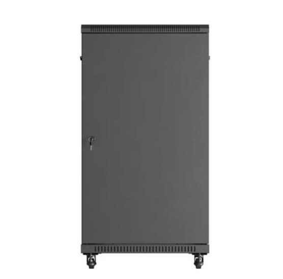 Lanberg Szafa instalacyjna rack stojąca 19" 22U 600x1200 czarna drzwi   przeszklone (flat pack)