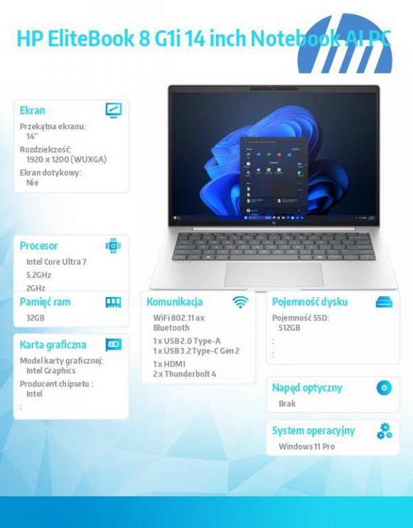 HP Inc. Notebook EliteBook 8 G1i U7-255U 512GB/32GB/W11P/14.0   C51GDET