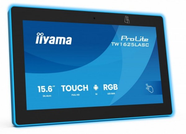 IIYAMA Monitor 16 cali TW1625LASC-B3PNR ANDROID 14,FHD,10PKT,450cd,2x2W,    4xUSB, 1xUSB-C,RJ45, MIC, RK3567, 4/32GB, LED lightb