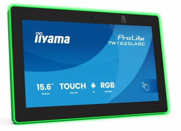 IIYAMA Monitor 16 cali TW1625LASC-B3PNR ANDROID 14,FHD,10PKT,450cd,2x2W,    4xUSB, 1xUSB-C,RJ45, MIC, RK3567, 4/32GB, LED lightb