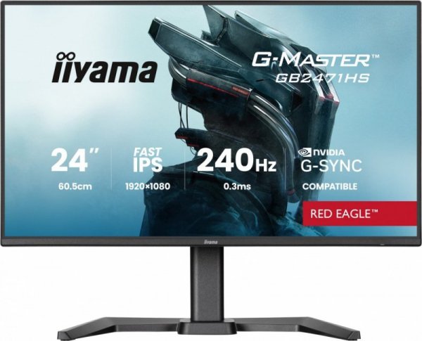 IIYAMA Monitor 23,8 cala GB2471HS-B1 Fast IPS,FHD,240Hz,2xHDMI,DP, 350cd, HAS(150) PIVOT, Adaptive G-SYNC - 1920 x 1080 @48-240H