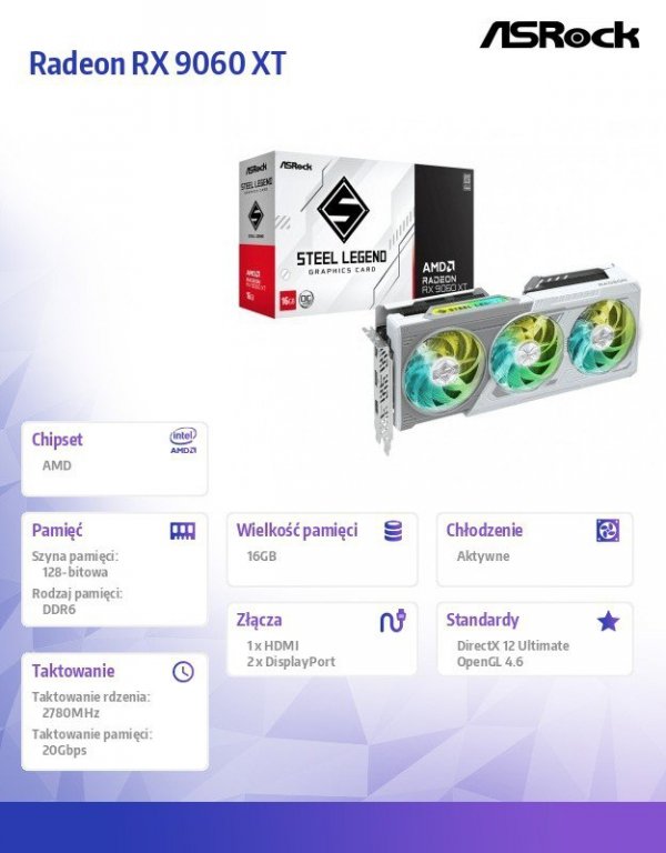 ASRock Karta graficzna Radeon RX 9060 XT STEEL LEGEND 16GB GDDR6 128bit