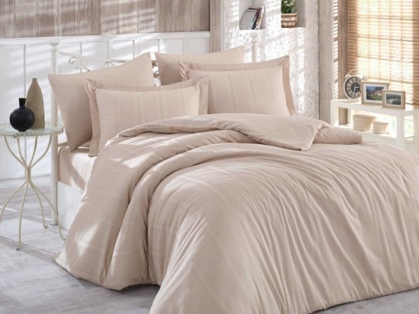 Hobby pościel satynowa żakardowa Stripe beige 200x220