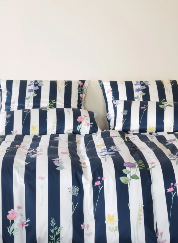Elegante pościel mako bawełna Flowerstripe marine 24577 135x200