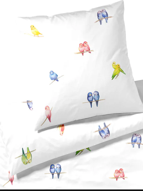 Elegante pościel mako bawełna Lovebirds biała 24573 240x220