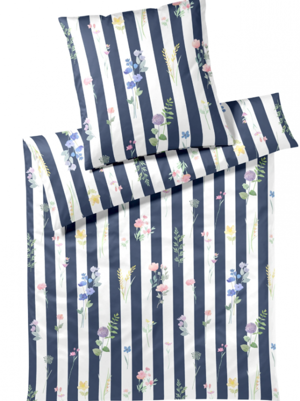 Elegante pościel mako bawełna Flowerstripe marine 24577 135x200