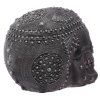 figurka dekoracyjna - czaszka czarno-srebrna rzeźbiona, ozdobiona kryształkami i koralikami
