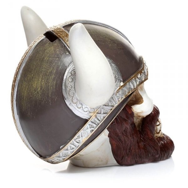 Czaszka Wikinga - dekoracyjna skarbonka w kształcie czachy wojownika w hełmie z rogami