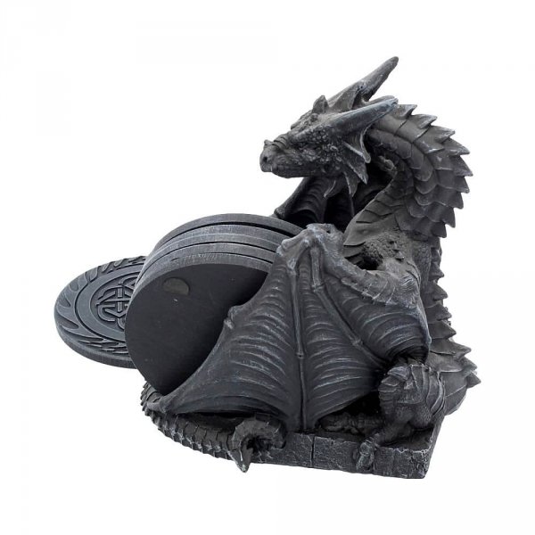 Dragons Lair - podkładki pod kubki z czarnym gotyckim smokiem od Nemesis Now