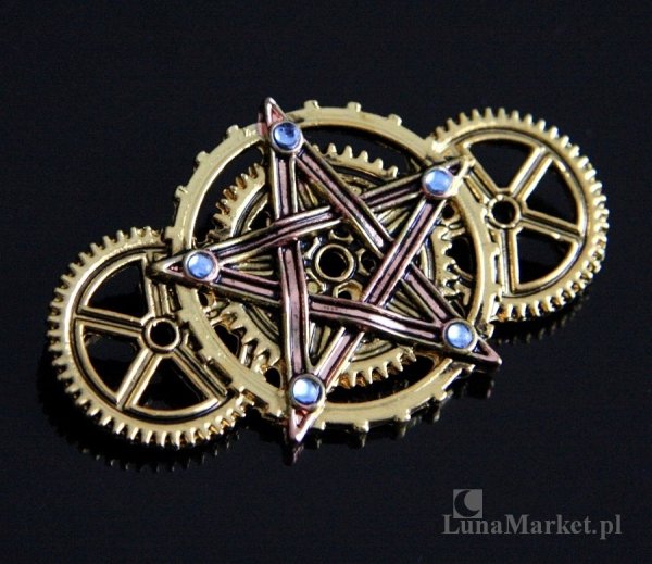broszka steampunk mechaniczny pentagram pentakl &quot;Penta Meridia&quot; seria Engineerium by Anne Stokes