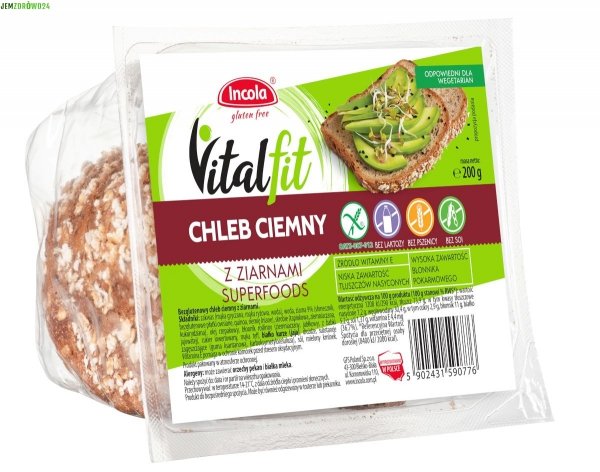 CHLEB CIEMNY BEZGLUTENOWY Z ZIARNAMI VITALFIT INCOLA 200 g