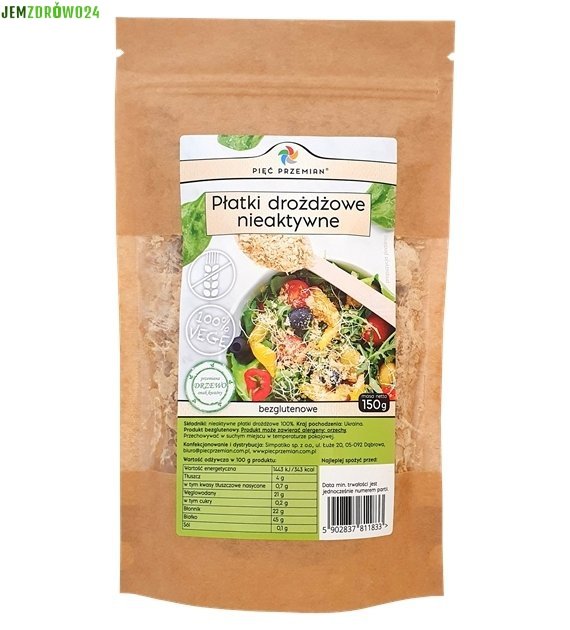 PŁATKI DROŻDŻOWE NIEAKTYWNE BEZGLUTENOWE PIĘĆ PRZEMIAN 150 g