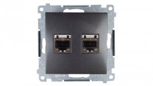 Simon 54 Gniazdo komputerowe podwójne 2xRJ45 kat.6 ekranowane z przesłoną antracyt D62E.01/48